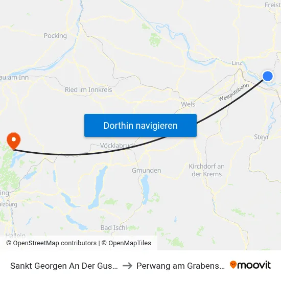 Sankt Georgen An Der Gusen to Perwang am Grabensee map