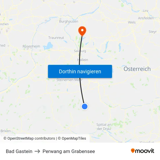 Bad Gastein to Perwang am Grabensee map