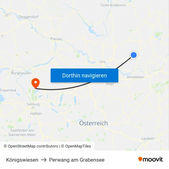 Königswiesen to Perwang am Grabensee map