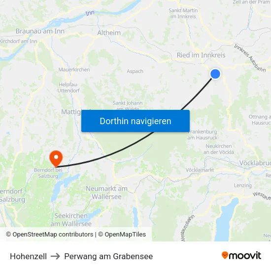 Hohenzell to Perwang am Grabensee map
