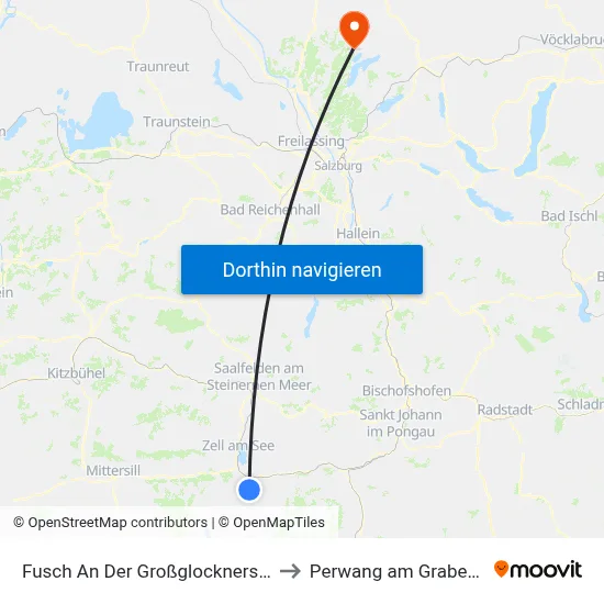 Fusch An Der Großglocknerstraße to Perwang am Grabensee map