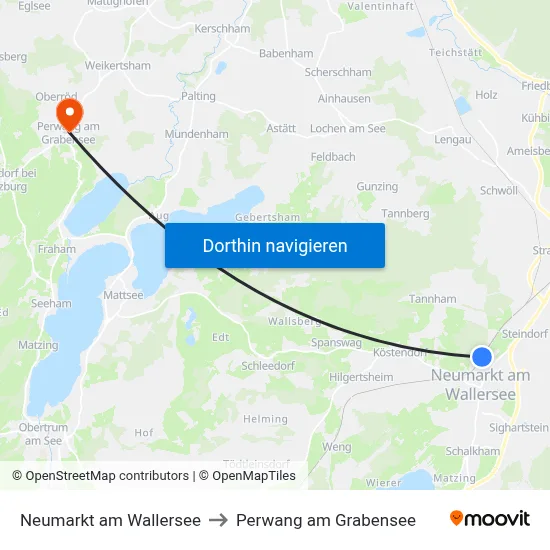 Neumarkt am Wallersee to Perwang am Grabensee map