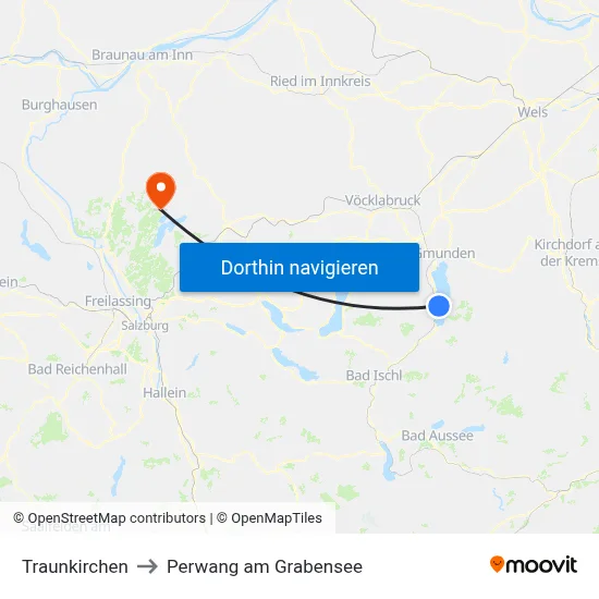 Traunkirchen to Perwang am Grabensee map