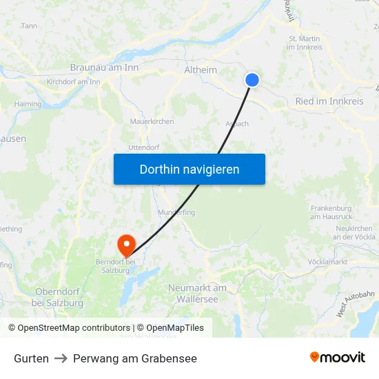 Gurten to Perwang am Grabensee map