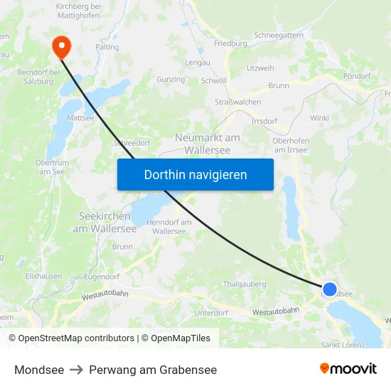 Mondsee to Perwang am Grabensee map