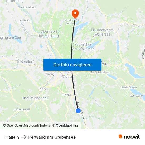 Hallein to Perwang am Grabensee map