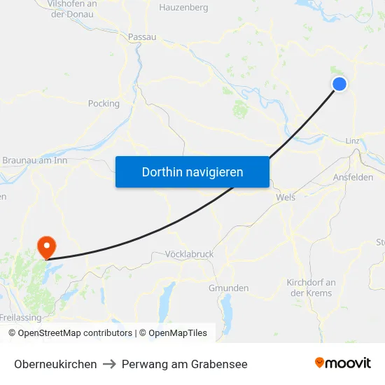 Oberneukirchen to Perwang am Grabensee map
