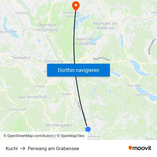 Kuchl to Perwang am Grabensee map