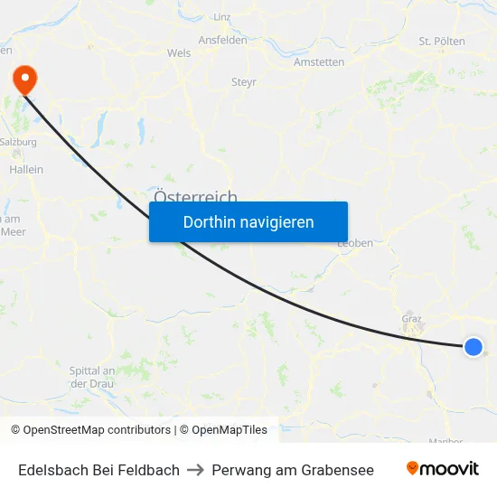 Edelsbach Bei Feldbach to Perwang am Grabensee map