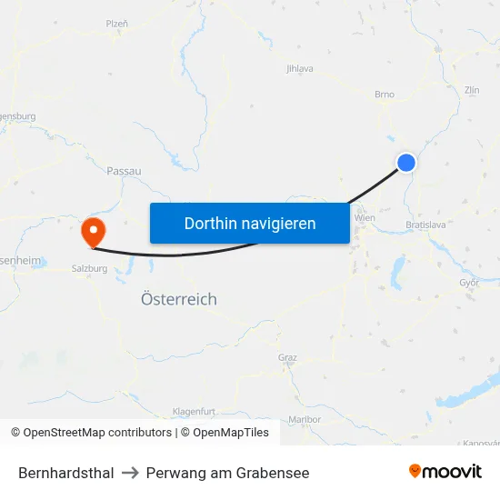Bernhardsthal to Perwang am Grabensee map
