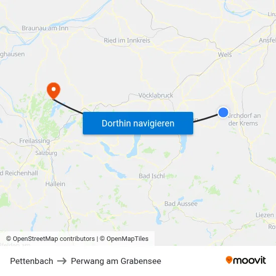 Pettenbach to Perwang am Grabensee map