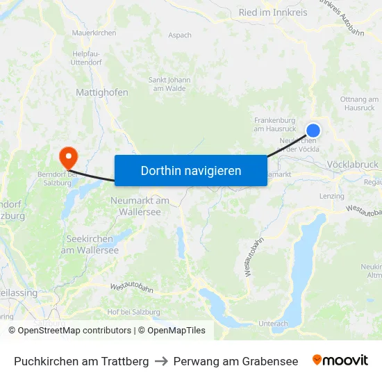 Puchkirchen am Trattberg to Perwang am Grabensee map
