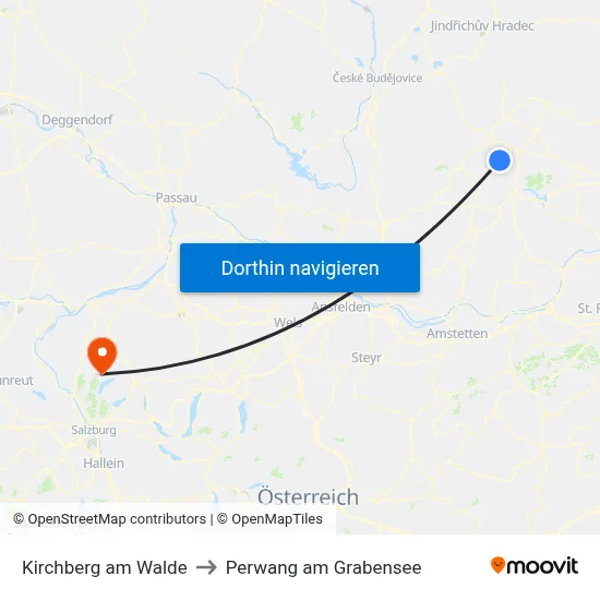Kirchberg am Walde to Perwang am Grabensee map