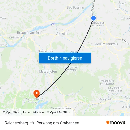 Reichersberg to Perwang am Grabensee map