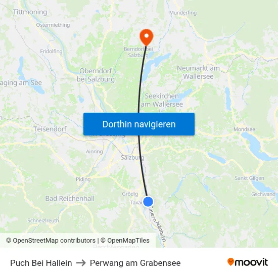 Puch Bei Hallein to Perwang am Grabensee map