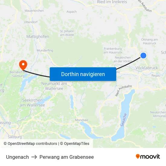 Ungenach to Perwang am Grabensee map