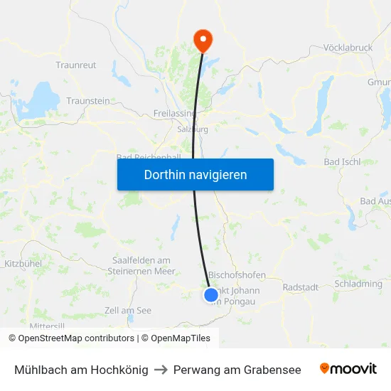 Mühlbach am Hochkönig to Perwang am Grabensee map