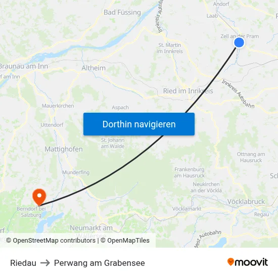 Riedau to Perwang am Grabensee map