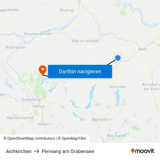 Aichkirchen to Perwang am Grabensee map