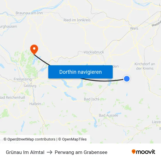 Grünau Im Almtal to Perwang am Grabensee map