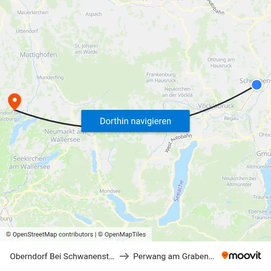 Oberndorf Bei Schwanenstadt to Perwang am Grabensee map