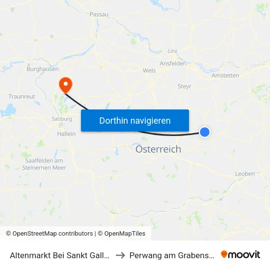 Altenmarkt Bei Sankt Gallen to Perwang am Grabensee map