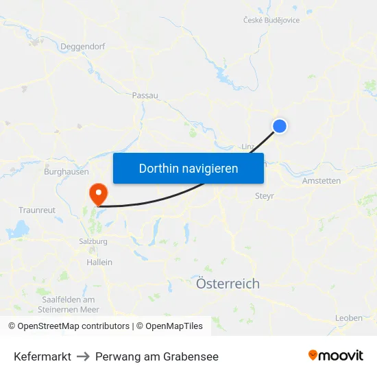 Kefermarkt to Perwang am Grabensee map