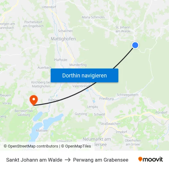 Sankt Johann am Walde to Perwang am Grabensee map