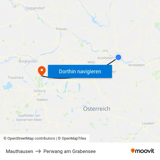 Mauthausen to Perwang am Grabensee map