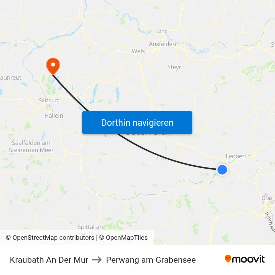 Kraubath An Der Mur to Perwang am Grabensee map