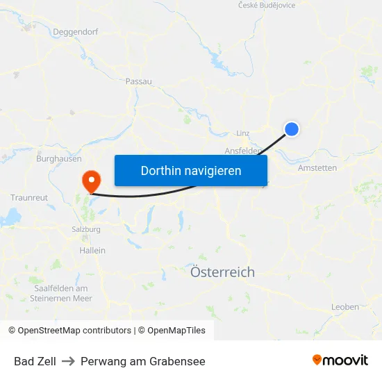 Bad Zell to Perwang am Grabensee map