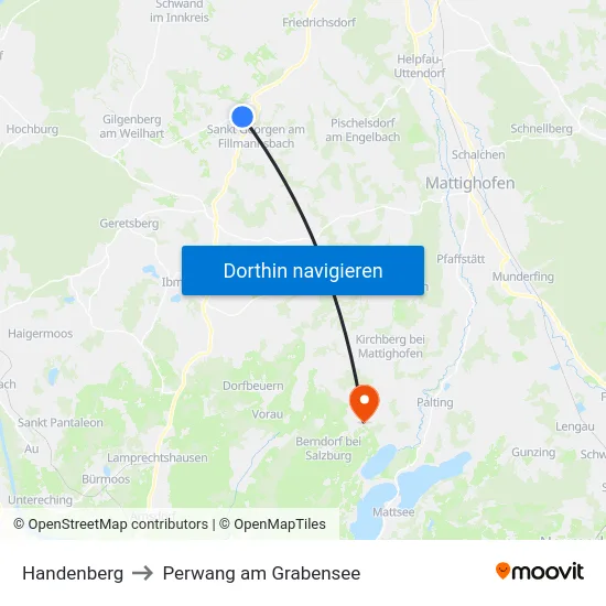 Handenberg to Perwang am Grabensee map