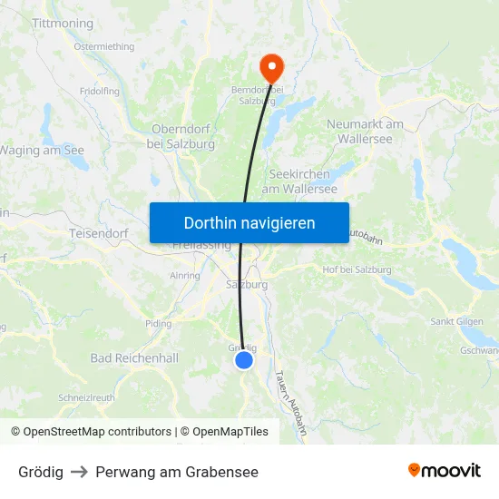 Grödig to Perwang am Grabensee map