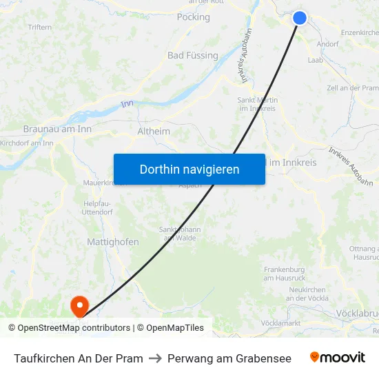 Taufkirchen An Der Pram to Perwang am Grabensee map