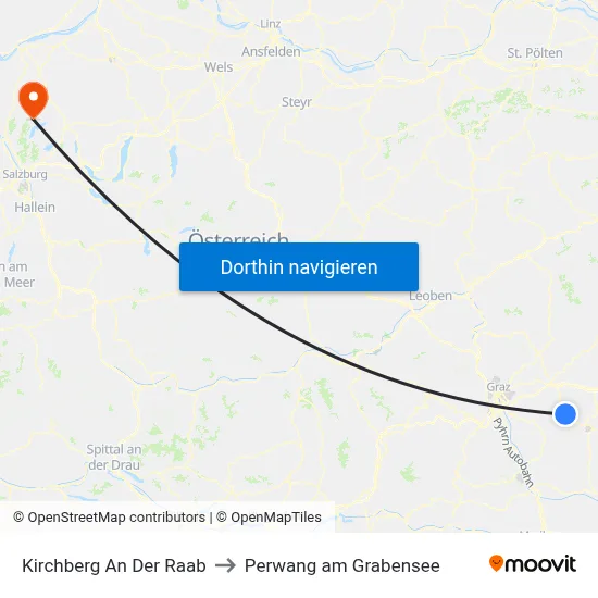 Kirchberg An Der Raab to Perwang am Grabensee map