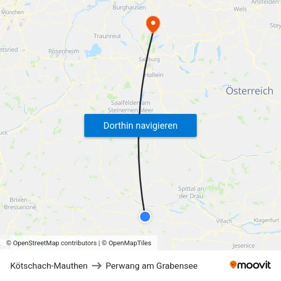 Kötschach-Mauthen to Perwang am Grabensee map