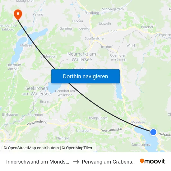 Innerschwand am Mondsee to Perwang am Grabensee map