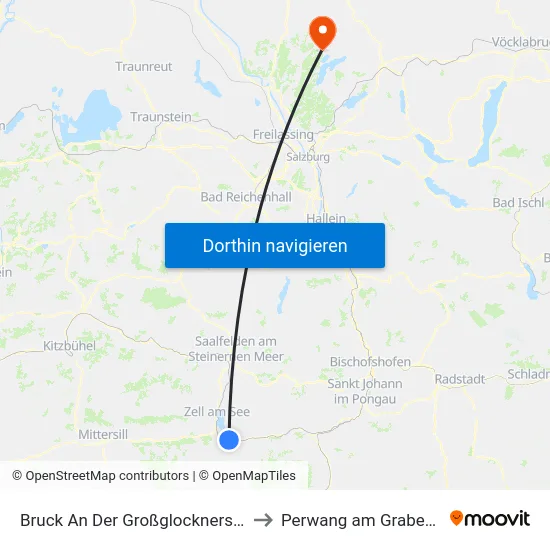 Bruck An Der Großglocknerstraße to Perwang am Grabensee map