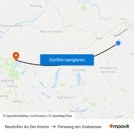 Neuhofen An Der Krems to Perwang am Grabensee map