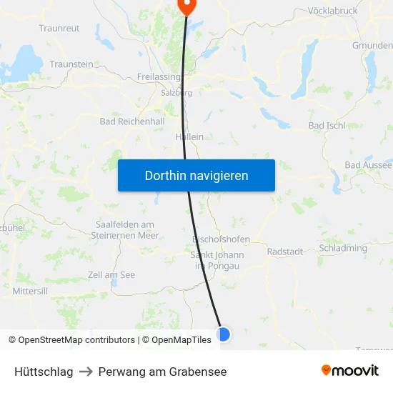 Hüttschlag to Perwang am Grabensee map