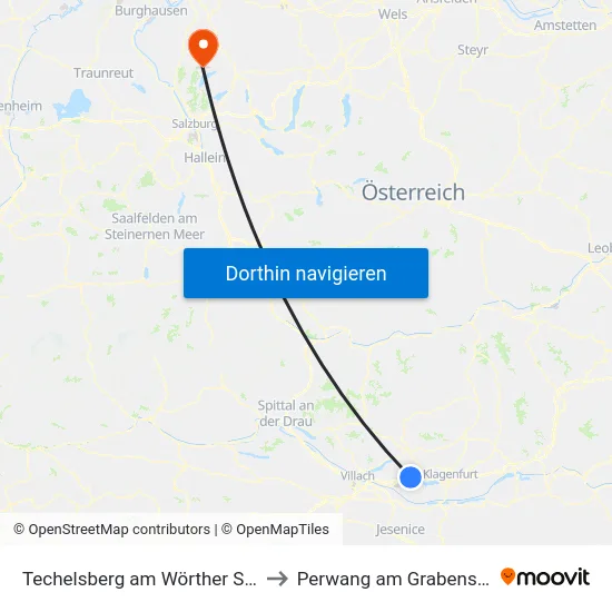 Techelsberg am Wörther See to Perwang am Grabensee map