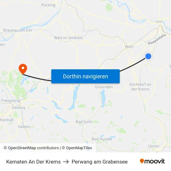 Kematen An Der Krems to Perwang am Grabensee map