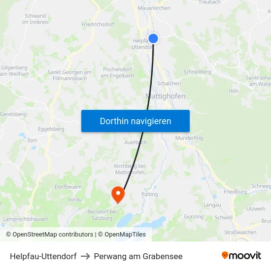 Helpfau-Uttendorf to Perwang am Grabensee map
