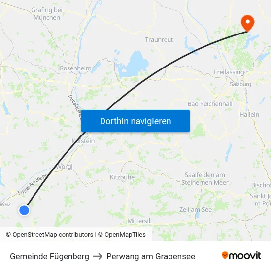 Gemeinde Fügenberg to Perwang am Grabensee map