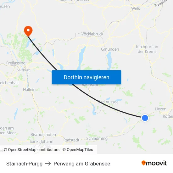 Stainach-Pürgg to Perwang am Grabensee map