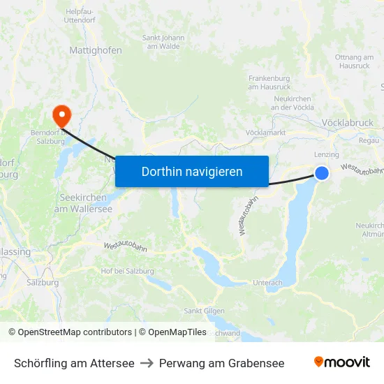 Schörfling am Attersee to Perwang am Grabensee map