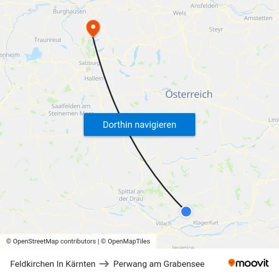 Feldkirchen In Kärnten to Perwang am Grabensee map