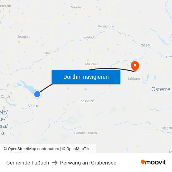 Gemeinde Fußach to Perwang am Grabensee map