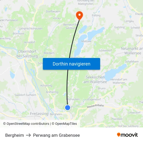 Bergheim to Perwang am Grabensee map