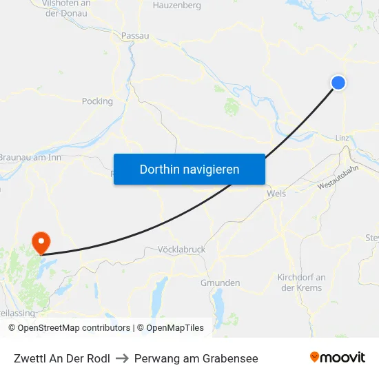 Zwettl An Der Rodl to Perwang am Grabensee map